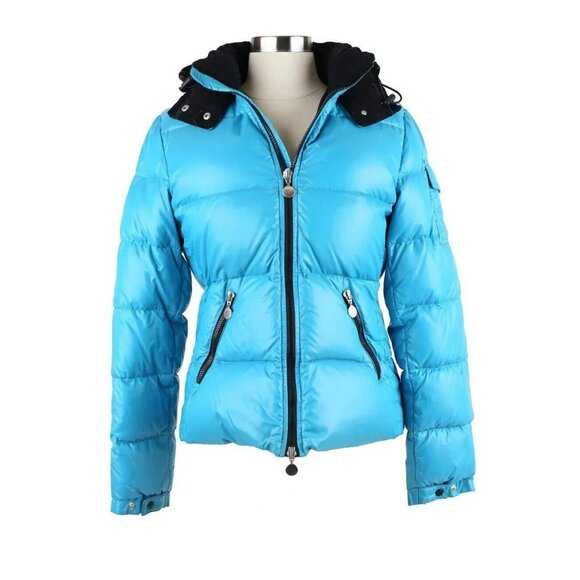 MONCLER Badia Down Filled Short Puffer Jacket w/ Removable Hood Teal Blue SZ 1/S